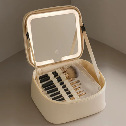 MKW7423 Large Makeup Bag with LED Mirror Women Travel Cosmetic Toiletry Bag PU Leather Portable Organizer Case with Handle