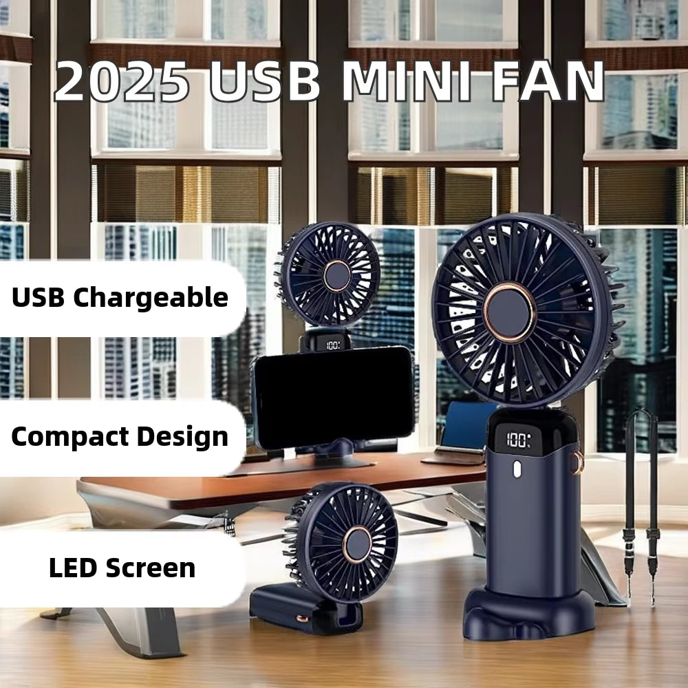 2025 New USB Handheld Fan Mini Portable Charging Foldable Plastic Electric Fan for Office & Student Car Outdoor Use Perfect Gift