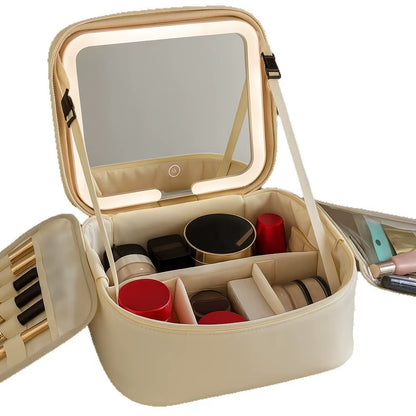 MKW7423 Large Makeup Bag with LED Mirror Women Travel Cosmetic Toiletry Bag PU Leather Portable Organizer Case with Handle